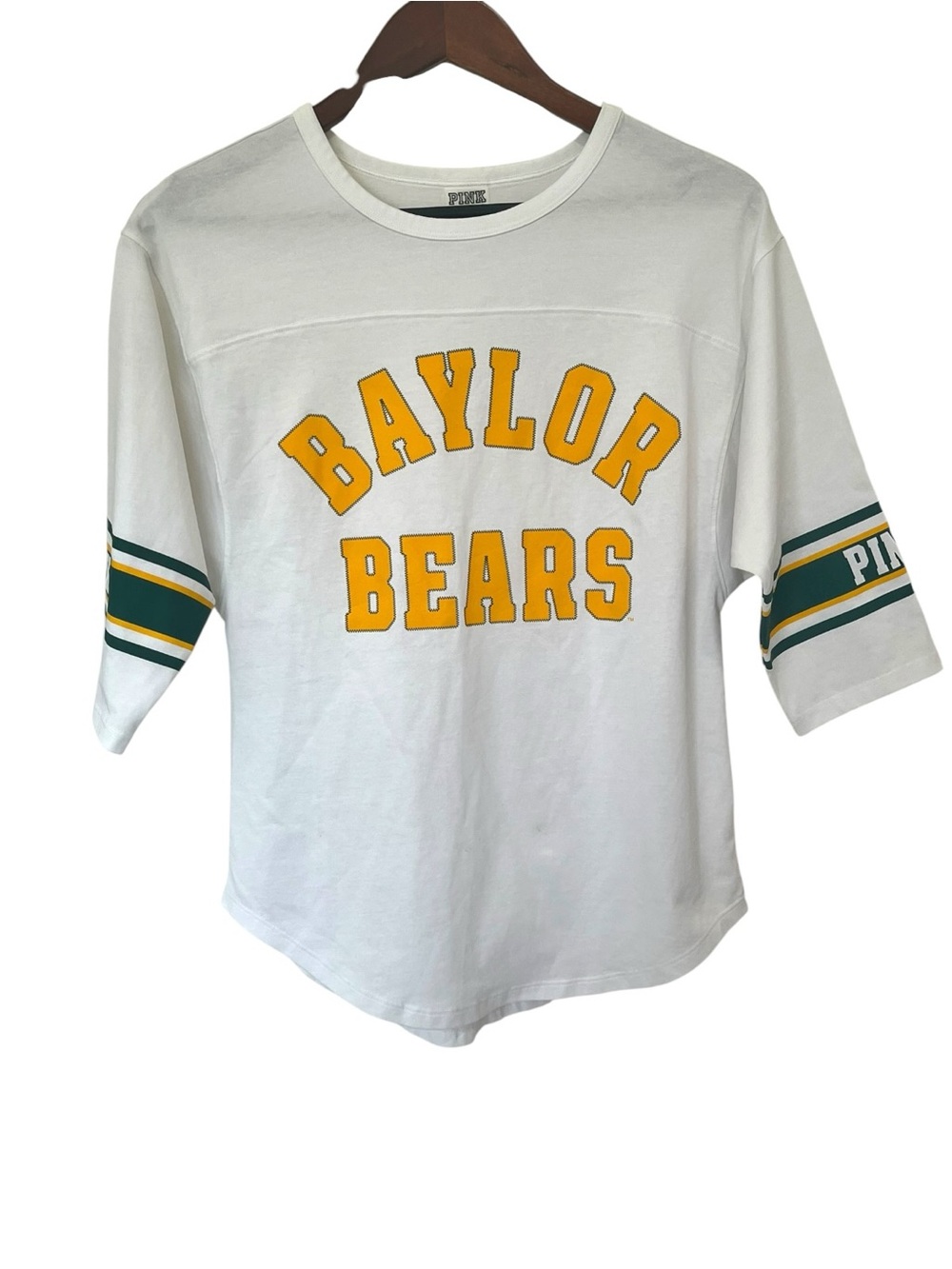 Victoria’s Secret PINK Game day Tee Shirt Baylor Bears White Green Yellow XS
